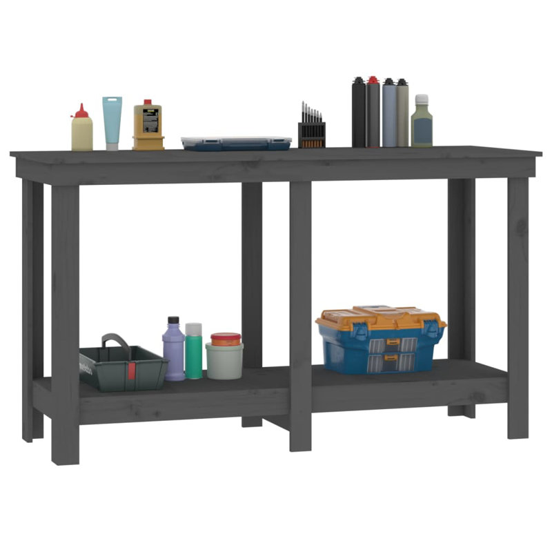 Kyreon Solid Wood Top Workbench, 80cm H x 140cm W x 50cm D, Grey