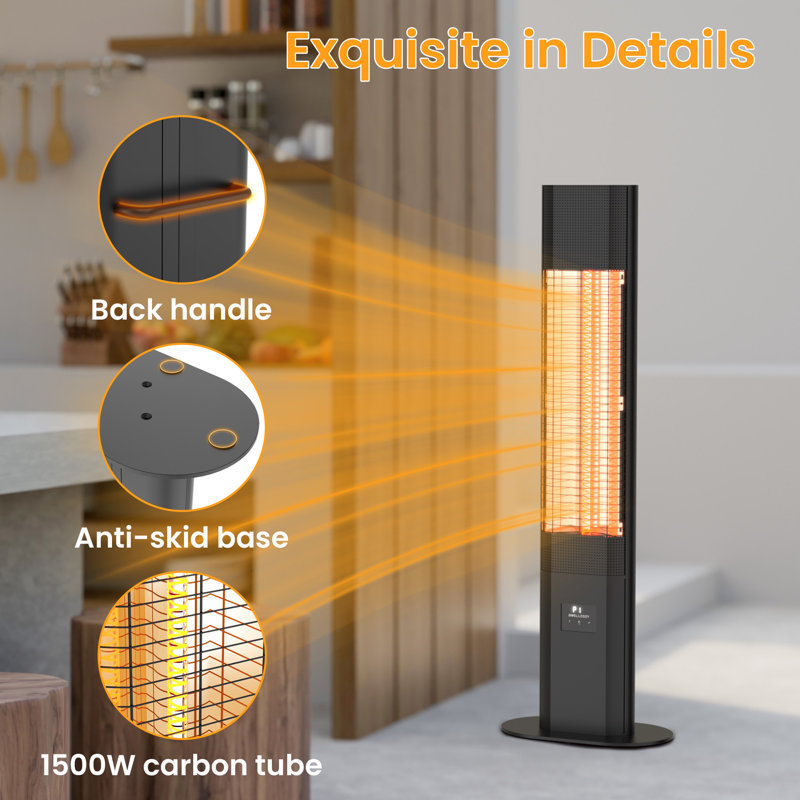 1500W Electric Freestanding Patio Heater With Remote Control, 5 Power Setting, 24H Timer Setting