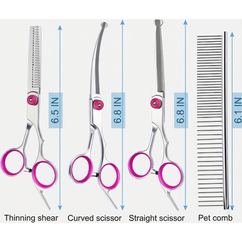 Ensemble de ciseaux de toilettage pour chien 5 en 1 de qualité supérieure, ciseaux professionnels avec pointes rondes de sécurité, ciseaux à effiler en acier inoxydable pour chiens et chats, rose
