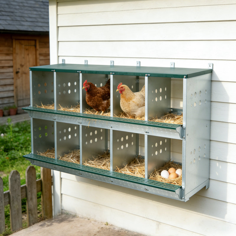 Boîte de nidification en métal à 10 baies pour poules / canards, collection et assemblage facile des œufs, acier galvanisé ventilé