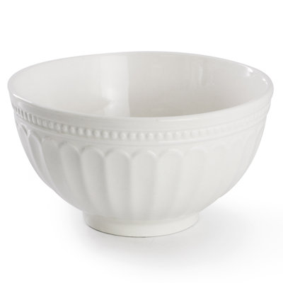 Elama Hansel 6 Piece Embossed Arch Stoneware Cereal Bowl Set in White
