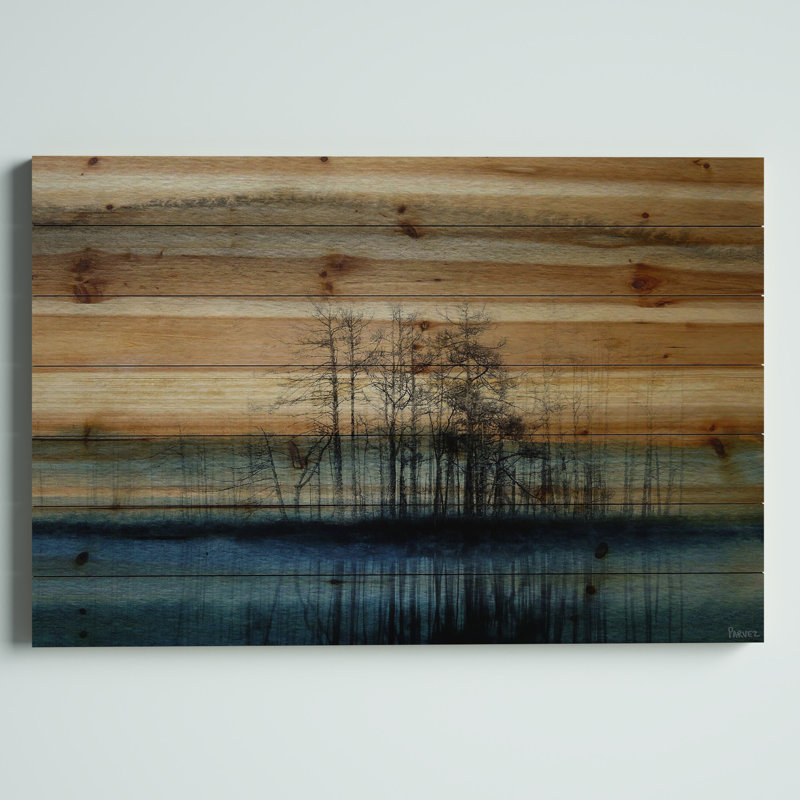 Serene Blue Lake Reflection Mixed Media Canvas Art