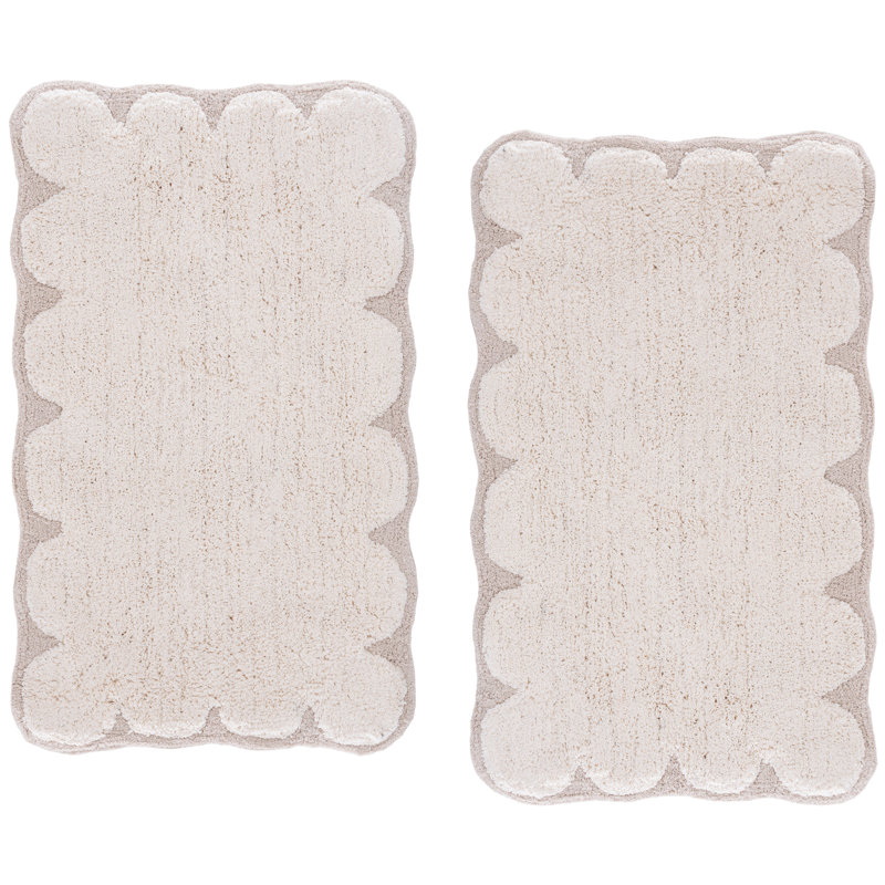 Tapis de bain lavé à la machine 100% coton touffeté à la main Tully, Naturel / Blanc