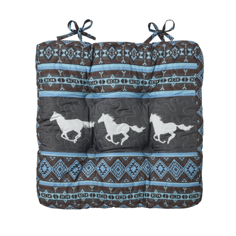 Pondering Trail Southwestern Pattern Wild Horse 18” x 18” 1-Piece Comfortable Chair Seat Cushion