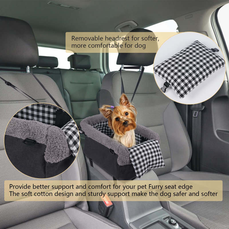 Dark Gray Small Dog Car Console Safety Seat with Removable Headrest