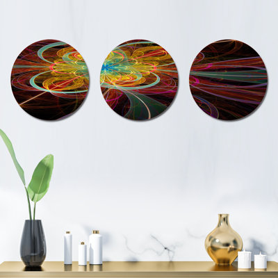 Colorful Red Fractal Flower - Abstract Metal Wall Decor Set
