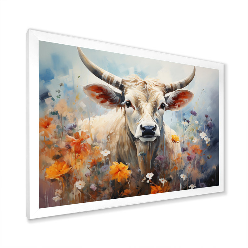 Vache harmonie florale II - imprimé, H 24 po x l 32 po x P 1 po, Cadre photo blanc