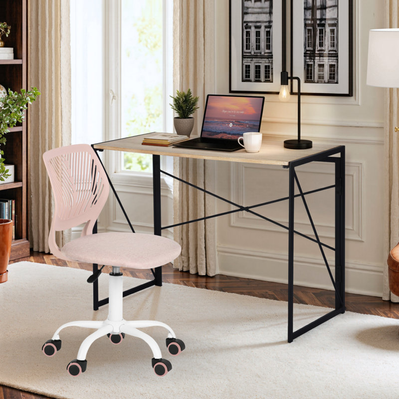 Kids Desk and Chair Set with Foldable Table and Adjustable Task Chair for Study or Playroom, Oak/Pink