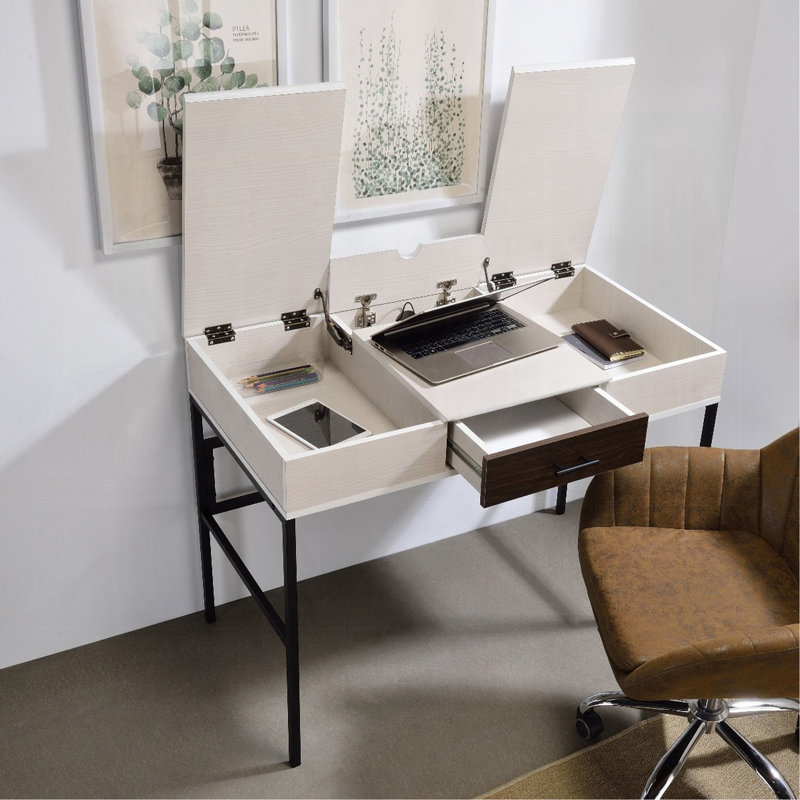 Bureau d'écriture naturel et noir avec port USB, Naturel