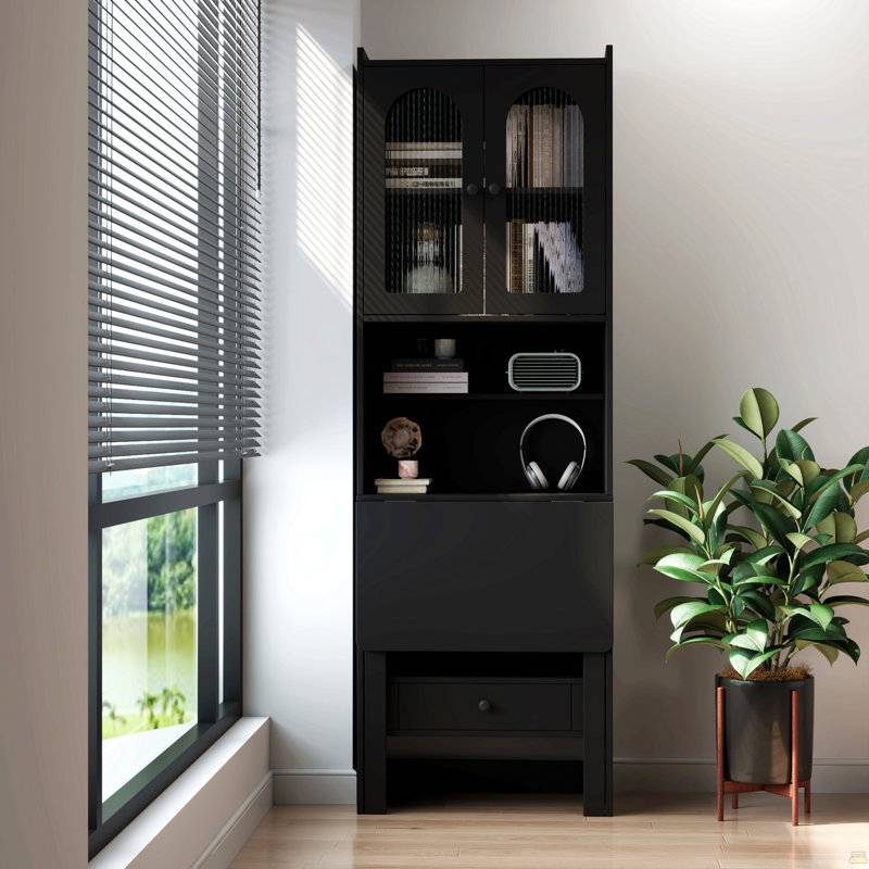 Table d'écriture convertible pliable, armoire de bureau avec tablette et tiroir, Noir