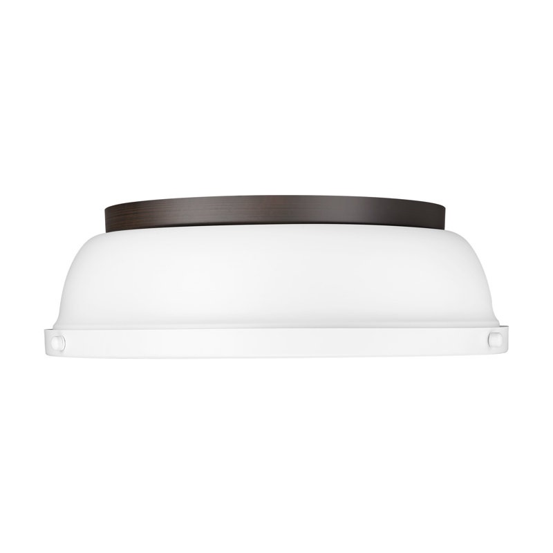 Plafonnier encastré 14 po Hulali, Blanc mat, Bronze huilé
