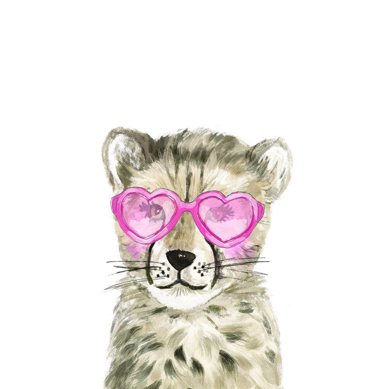 Guépard avec verres roses - reproduction sur toile tendue, H 32 po x l 24 po