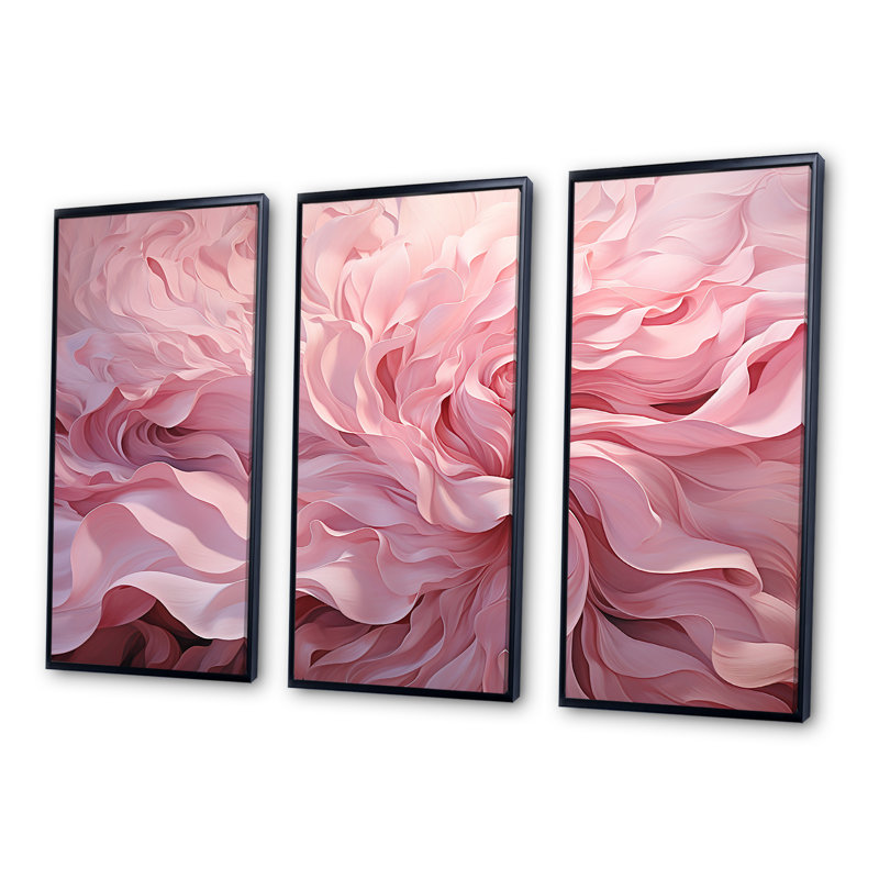 «Pink Tender Twirl Spiral», ensemble d'art mural sur toile, H 40 po x l 60 po x P 1 po, Cadre flottant noir