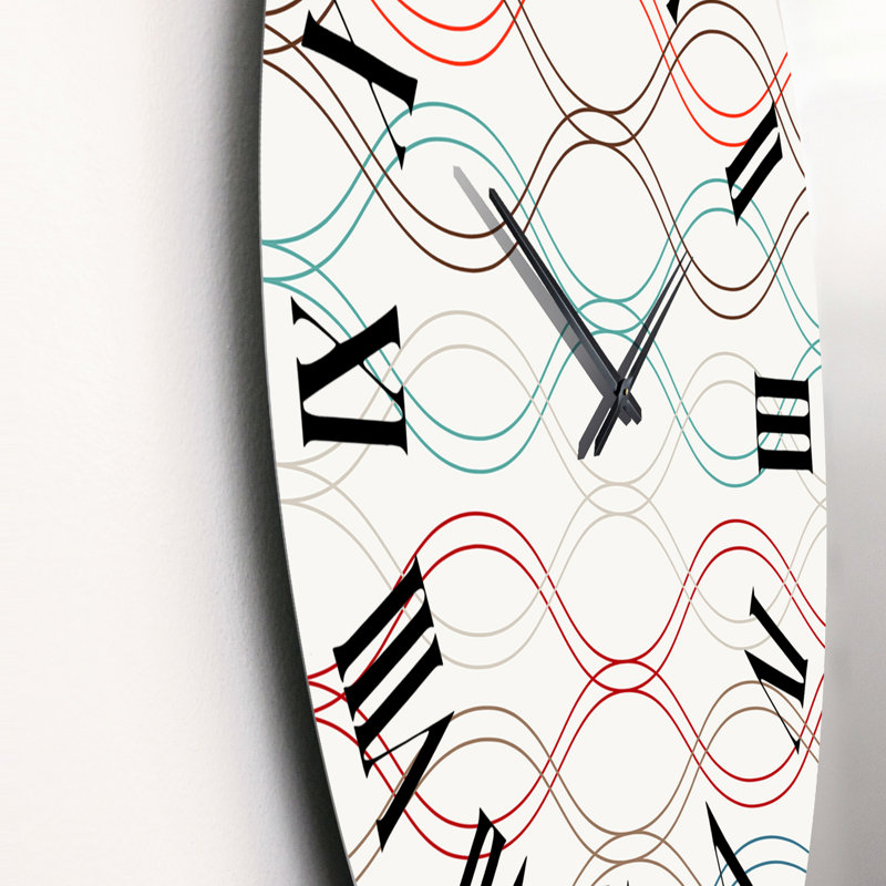 Vagues abstraites en couleurs rétro II - Horloge murale à motifs, Surdimensionné