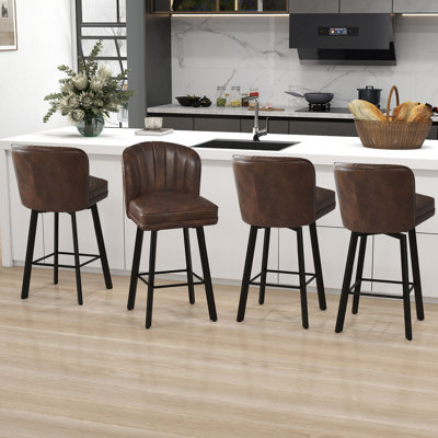Tabourets de bar pivotants de 26 po à hauteur de comptoir avec dossier, tabourets d'îlot de cuisine avec dossier en coquille capitonné, siège rembourré et pieds en métal avec repose-pieds