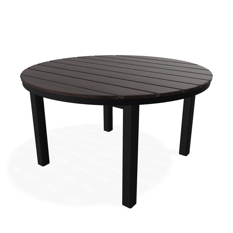Table de salle à manger 54 "ronde en polymère rustique avec trou pour parasol, Châtaignier / noir
