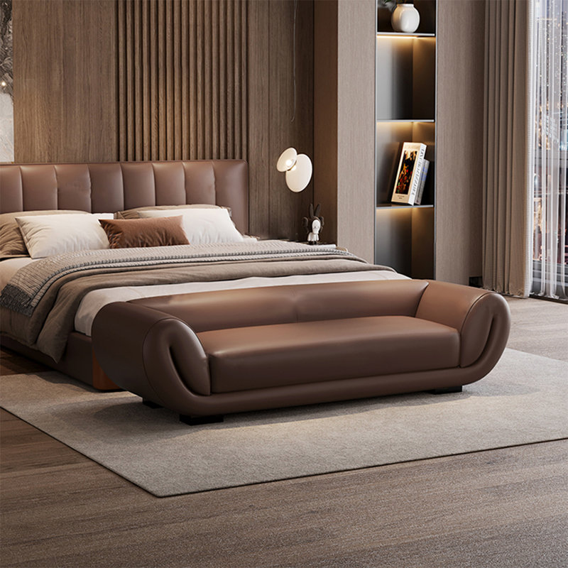  Brown Upholstered Leather Bedroom Bench With Entryway Bench, Brown