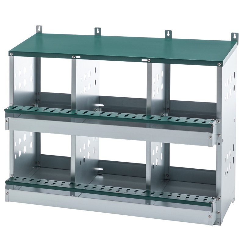 Boîte à poules coulissante en acier galvanisé à 6 compartiments avec zone de nidification spacieuse et confortable pour la collecte automatique des œufs, facile à nettoyer et à installer, 32,24 po x 16,54 po x 25,82 po, 29 lb
