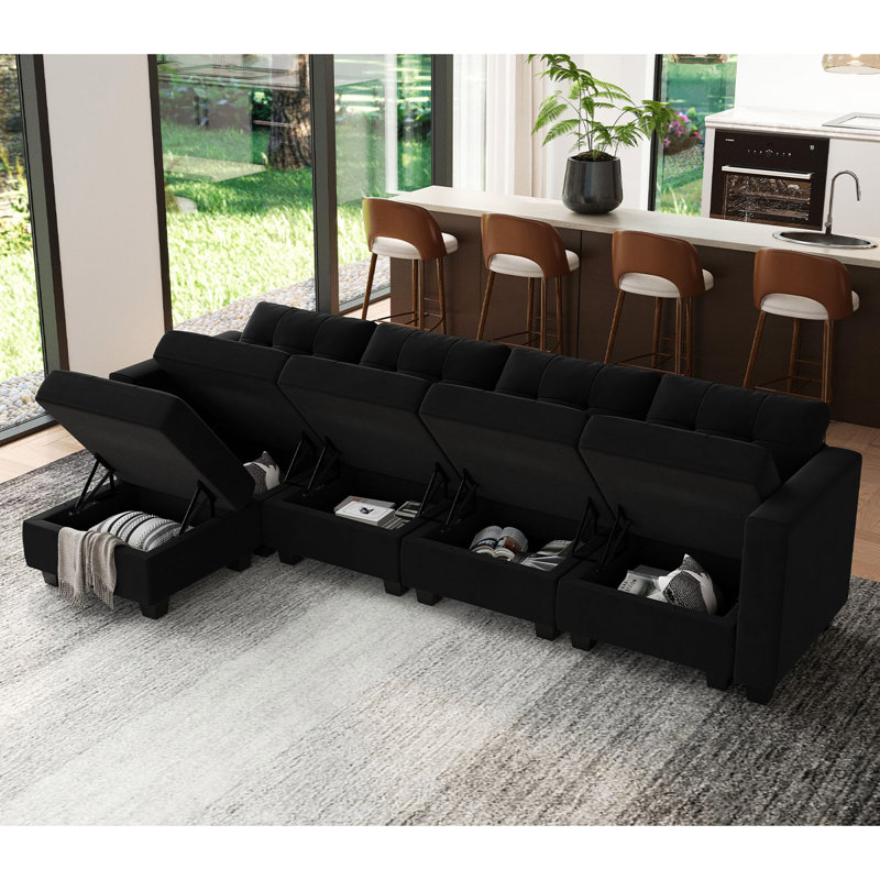 Canapé modulaire rembourré 116,6 po Soneson, Velours noir