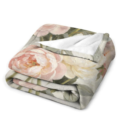 Plaid en flanelle de luxe à motifs de pivoines, couverture douce, chaude et moelleuse pour salon, canapé, lit et décoration intérieure