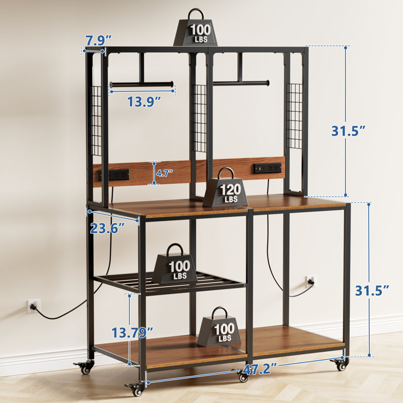 HOMGILT Double 3D Printer Stand with Filament Storage, Heavy-Duty Metal Frame, T-Type Filament Holder, Lockable Wheels, Mobile or Fixed Printer Rack for Home & Workshop