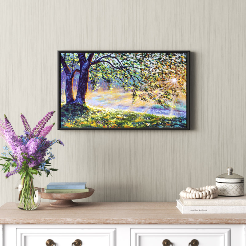 Arbre par les premiers rayons du soleil de l'après-midi - reproduction d'art sur toile, H 24 po x l 32 po, Noir