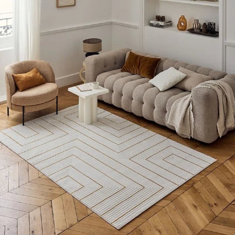 Carmel Modern Geometric Cream/Gold Area Rug, Rectangle 80 x 150 cm