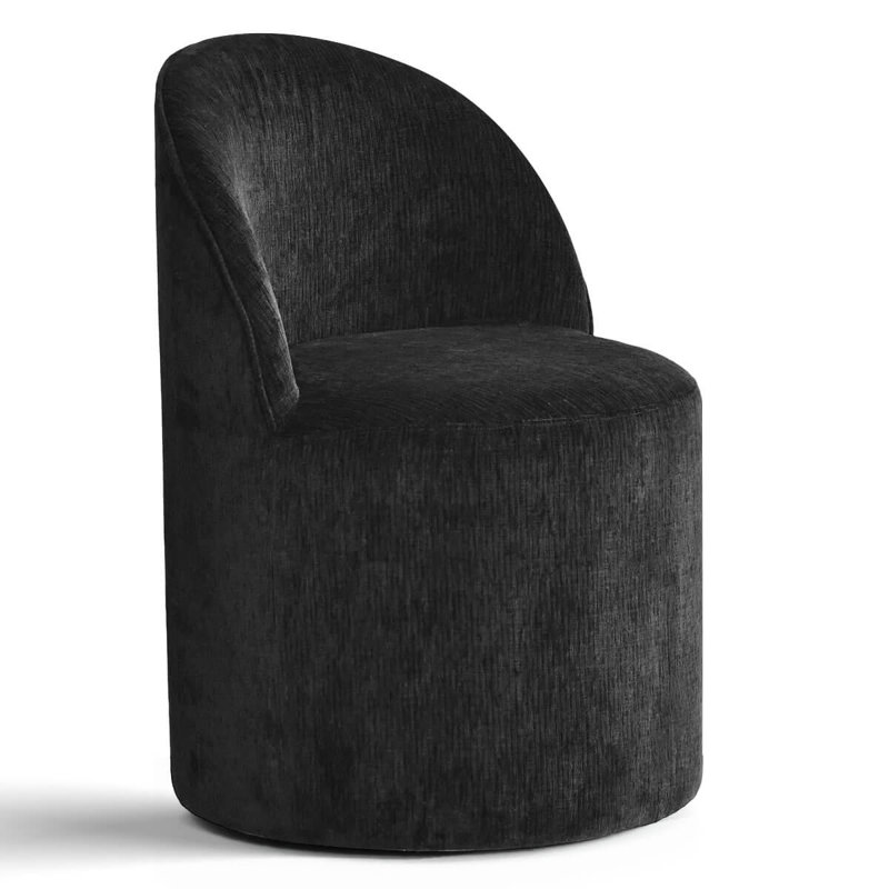 Rolling Chenille Upholstered Dining Chair With Hidden Casters, Black, 1