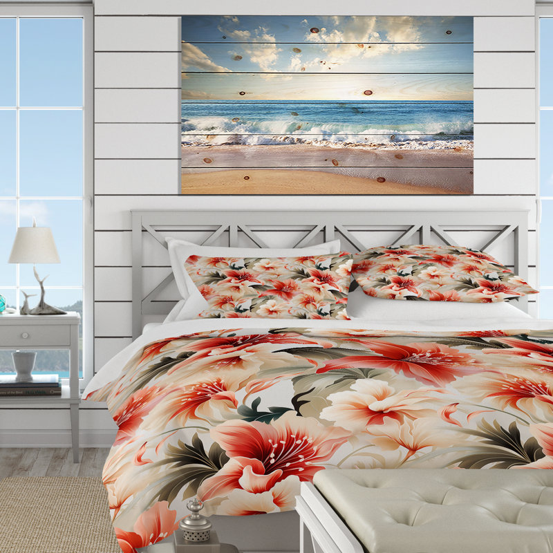 Literie délicate motif tropical neutre II, Housse de couette pour très grand lit et 2 très