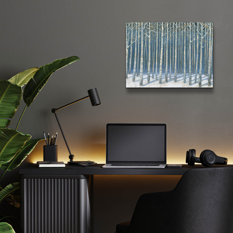 Art mural en verre épique «Shimmering Birches C» par James Wiens, 16 po x 12 po