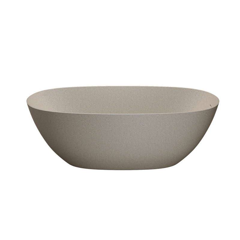 Baignoire autoportante de 155 cm (61 po) en surface solide avec bonde escamotable, beige, Marbre à bords fins