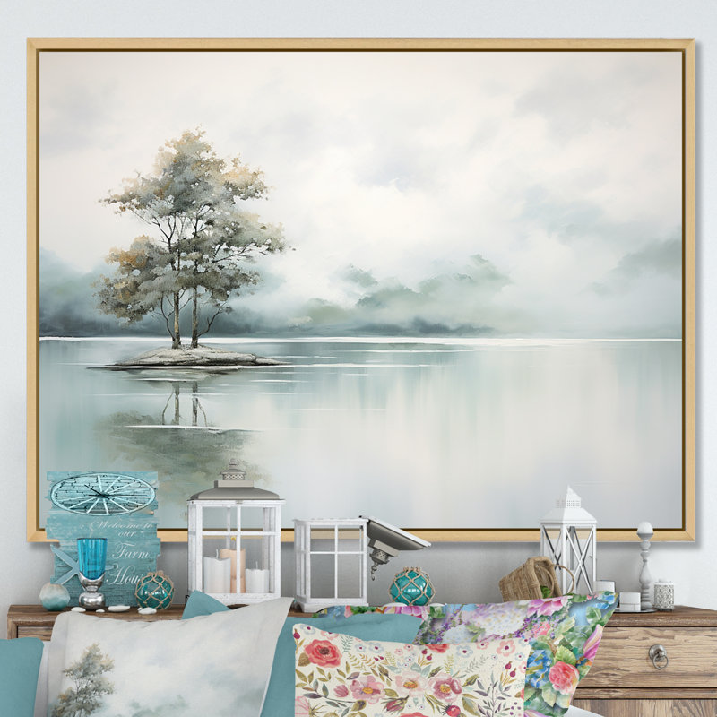 Minimal Lake Tranquility sur impression sur toile, H 30 po x l 40 po x P 1,5 po, Cadre naturel flottant