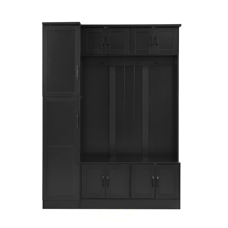 VIBE HAUS 79'' Tall Modern Hall Tree With Shoe Storage, 4-In-1 Entryway Bench With 6 Cabinets, 4 Coat Hooks & Adjustable Shelf For Hallway, Living Room, Black, Shoe Storage