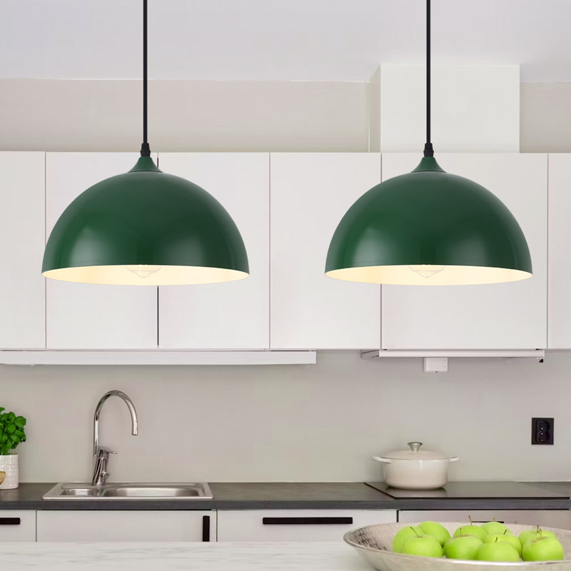 2- light 11.8inches Modern Green Dome Single Pendant Light For Kitchen,Restaurant Room Aisle, Green