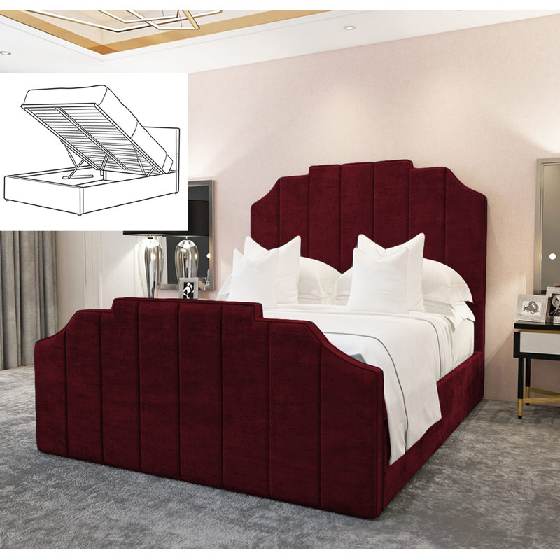 Kristopher Chesterfield Ottoman Storage Bed with Tufted Headboard - Plush Velvet Gas Lift Frame, Burgundy, Small Double (4')