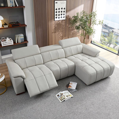 Canapé inclinable Wall-Hugger en cuir véritable à commande électrique moderne en forme de L, siège de salon, sièges de cinéma avec port USB, canapé avec appui-tête et repose-pieds pour salon, appartement, bureau