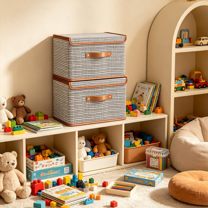 Ensemble de 2 bacs de rangement pliables avec couvercle et poignée avant, panier de rangement en tissu de grande capacité pour les vêtements, la literie, les serviettes, les livres et les articles divers, boîte de rangement empilable pour la chambre à coucher, le placard, le salon