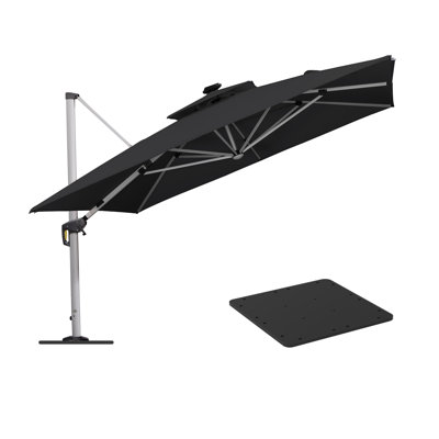 11 Feet Double Top Deluxe Solar Powered LED Square Patio Umbrella with Steel Plate Base -  Purple Leaf, WFLRSDT11-BK-TB