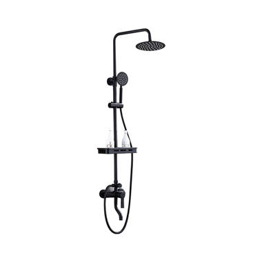 Fontana Ebikon Wall Mount Square Rainfall Matte Black Bathroom Shower Set