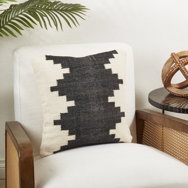 Geometric Black and White Cotton Euro Throw Pillow Cover
