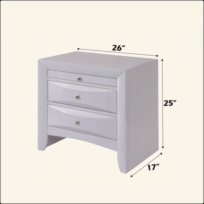 Table de chevet en bois avec 2 tiroirs et 1 plateau, blanc, Blanc