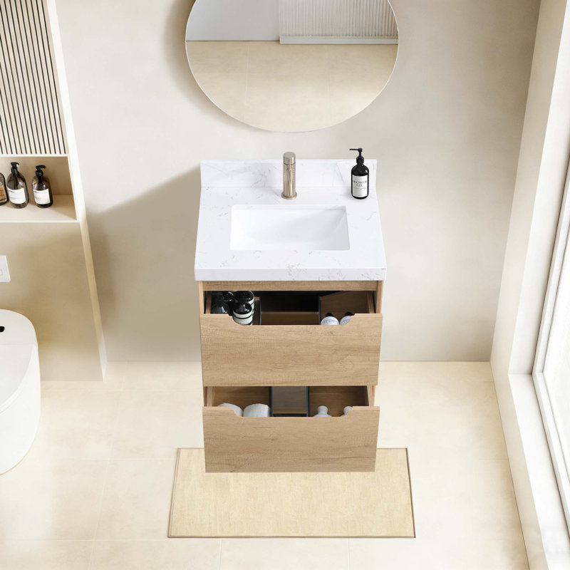 Meuble-lavabo simple flottant simple avec tiroirs à fermeture en douceur et lavabo en céramique sans soudure
