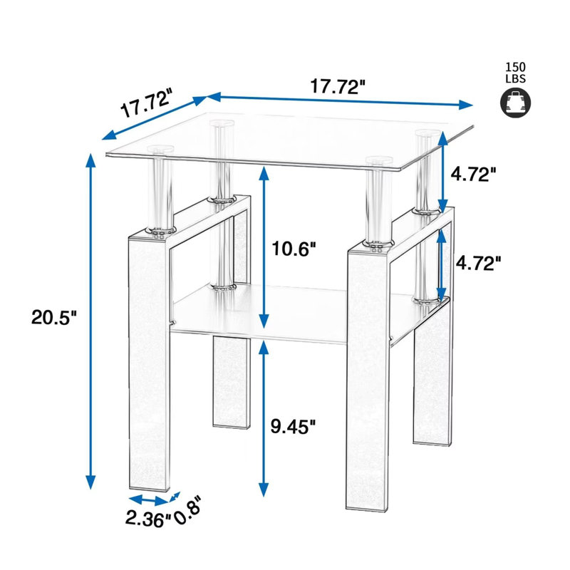 Table de bout en verre Catasha, Transparent / noir, H 20,5 po x l 17,72 po x P 17,72 po, 1