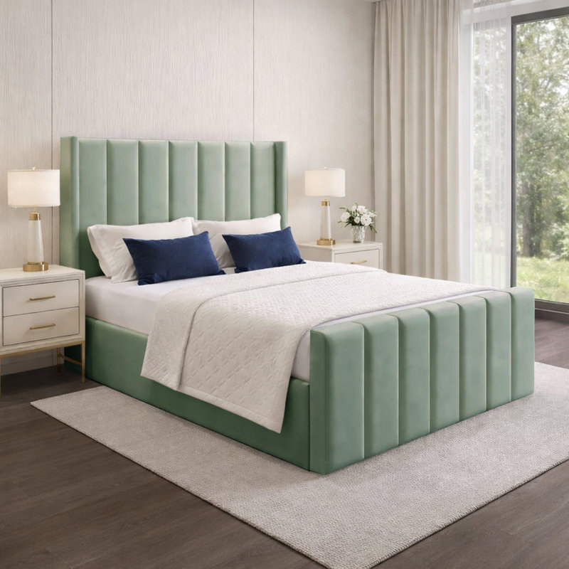 Premium Wingback Storage Bed Frame, Duck Egg, Super King (6')