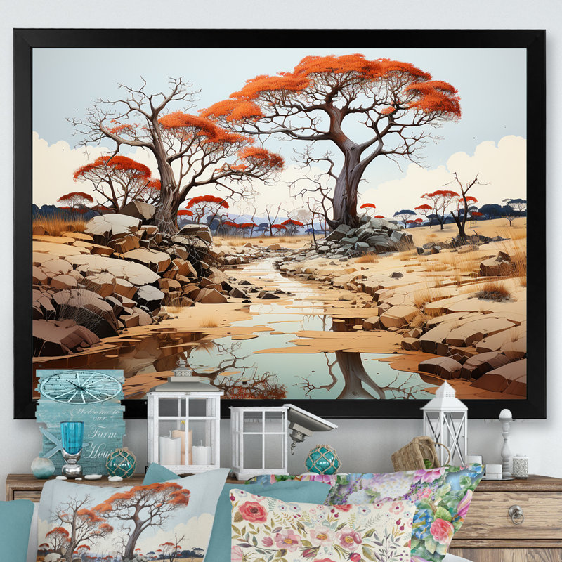 Paysage de baobab onirique, H 24 po x l 32 po x P 1 po, Cadre photo noir simple