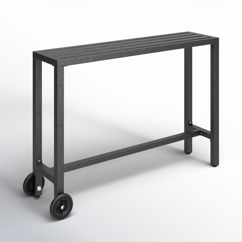Soline 39”/55"W X 37"H Rectangular Metal Outdoor Bar Table with Wheels, Dark Grey, 55.1" L x 15.7"W