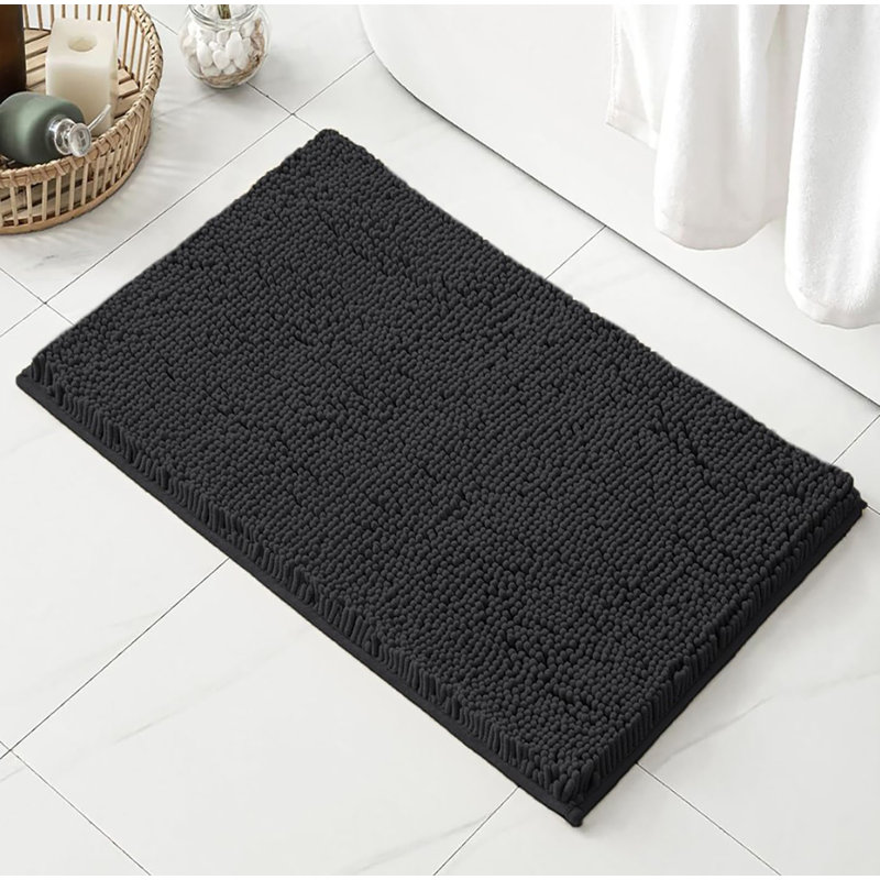 27"x47" - Black Soft Cozy Plush Chenille Bath Mat Bathroom Rug, Black