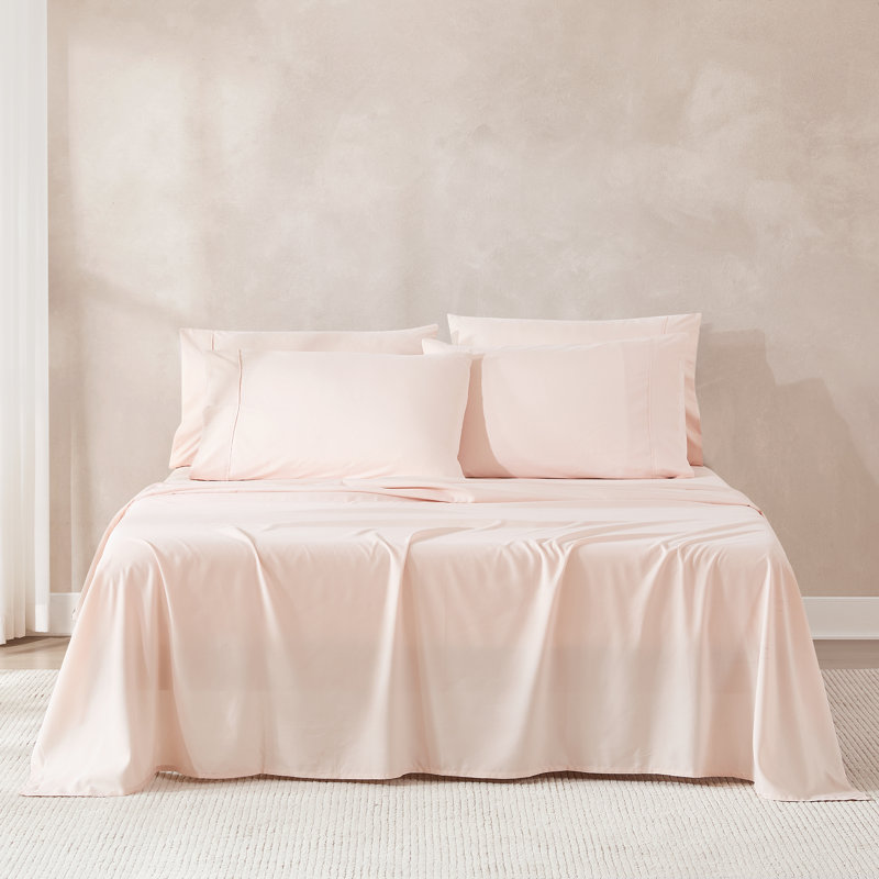 Verona Solid Sheet Set, King Sheet Set with 4 Pilowcases, Pink