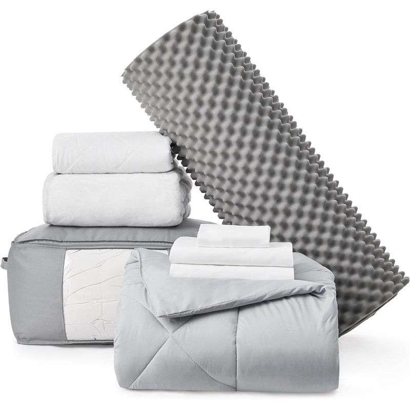 DormCo Packs Twin XL College Bedding Package Basic Necessities Kit, Gray