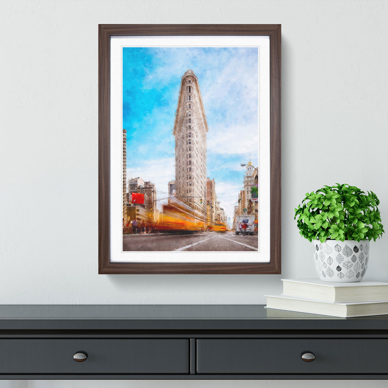 Flatiron Building in New York - Picture Frame Painting Print, Walnut Framed, 63cm H x 45cm W x 2cm D